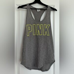 PINK Victoria's Secret Gray Tank Top with Yellow Lettering